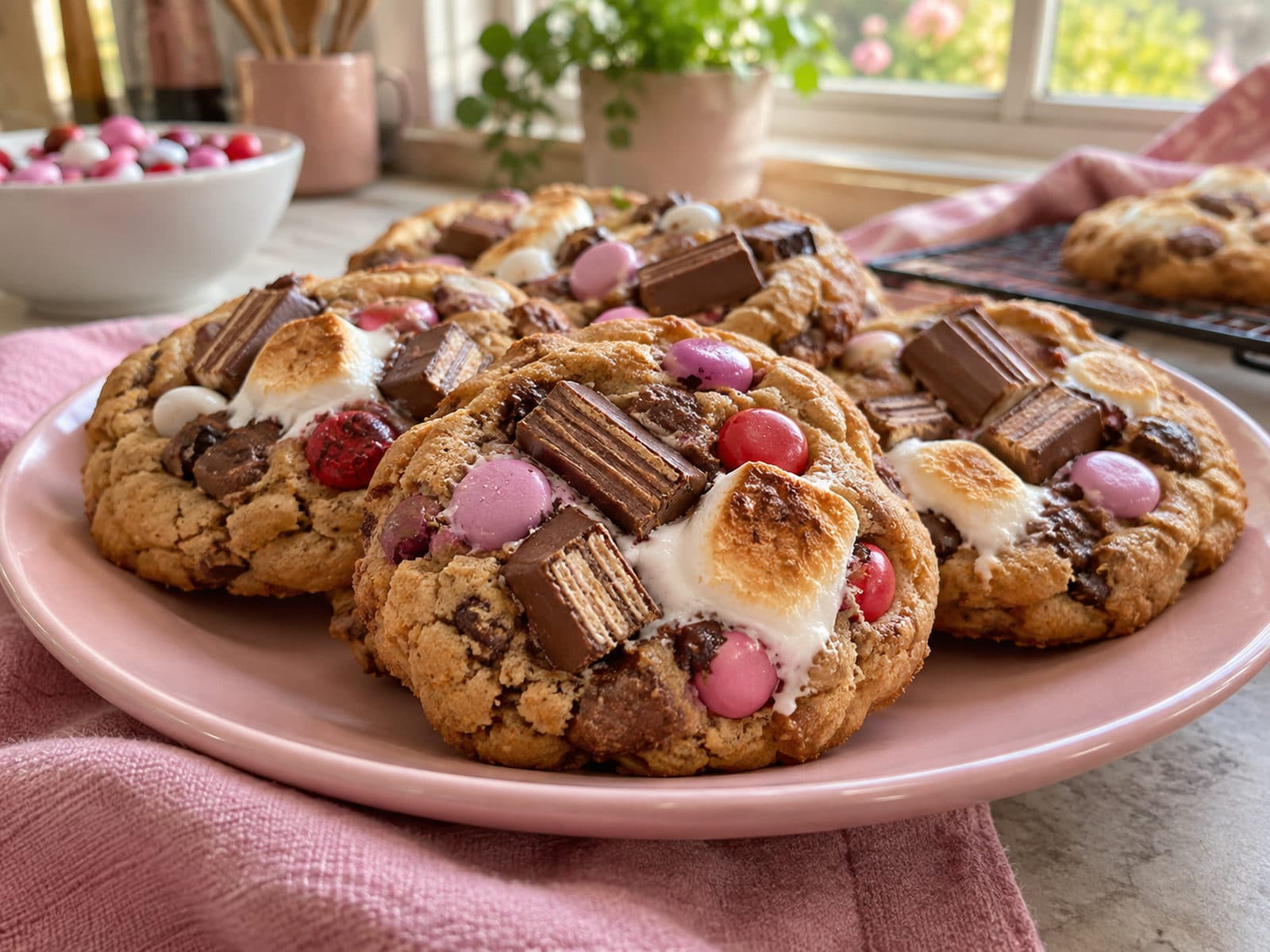 Gourmet cookies loaded with KitKat, M&M's and toasted marshmallow